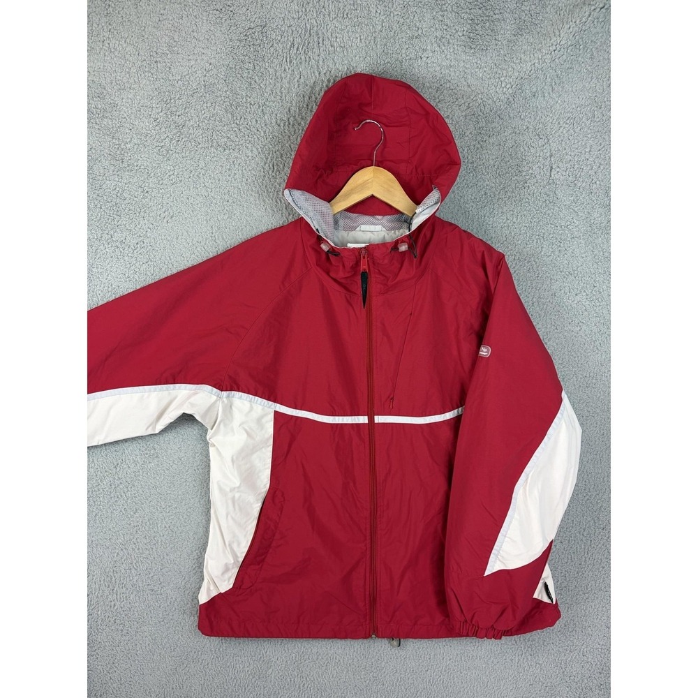 Columbia Jacket Womens 1X Red Colorblock Full Zip Hooded Packable Windbreaker
